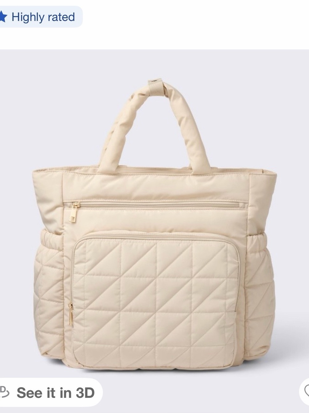 Quilted Backpack Diaper Bag Travel Tote - cream - Cloud Island